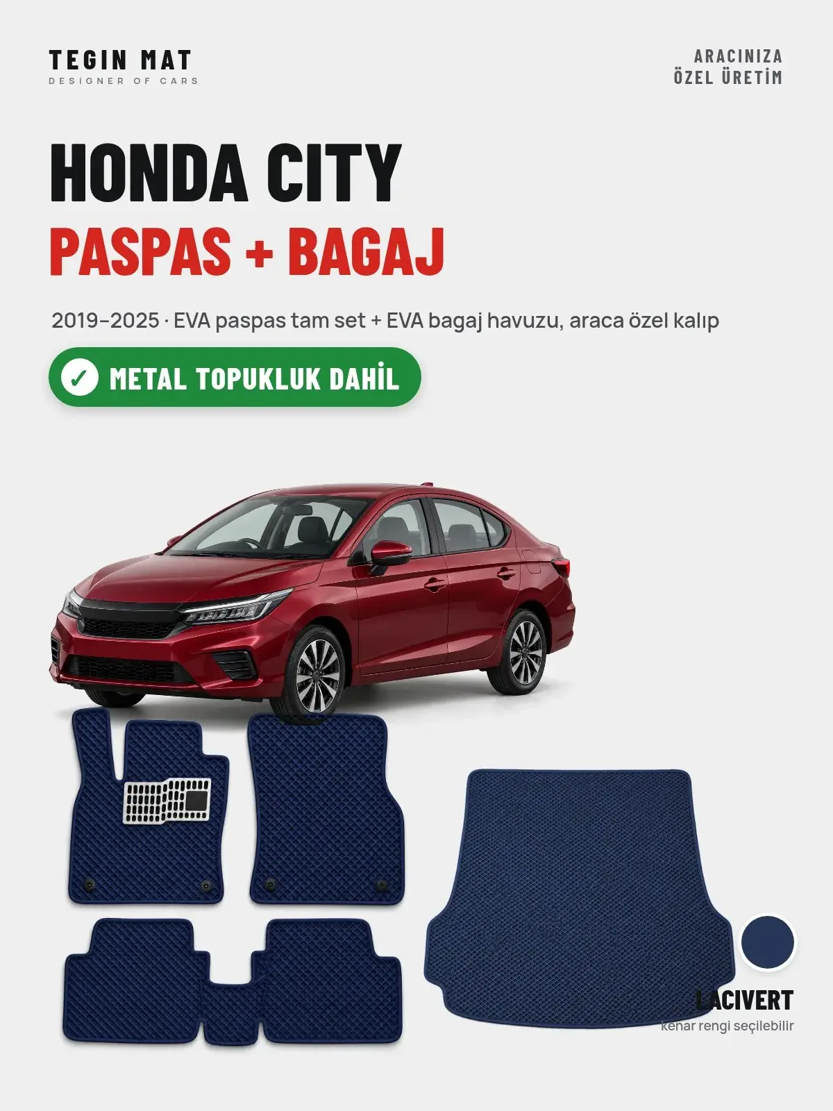 Honda City EVA Paspas + Bagaj Havuzu Seti (2019–2025) Lacivert – Metal Topukluk Dahil (1)