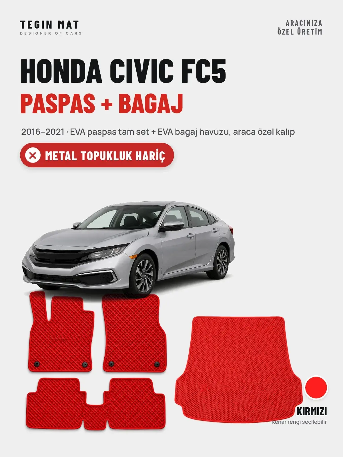 Honda Civic FC5 EVA Paspas + Bagaj Havuzu Seti (2016–2021) Kırmızı – Metal Topukluk Hariç (1)