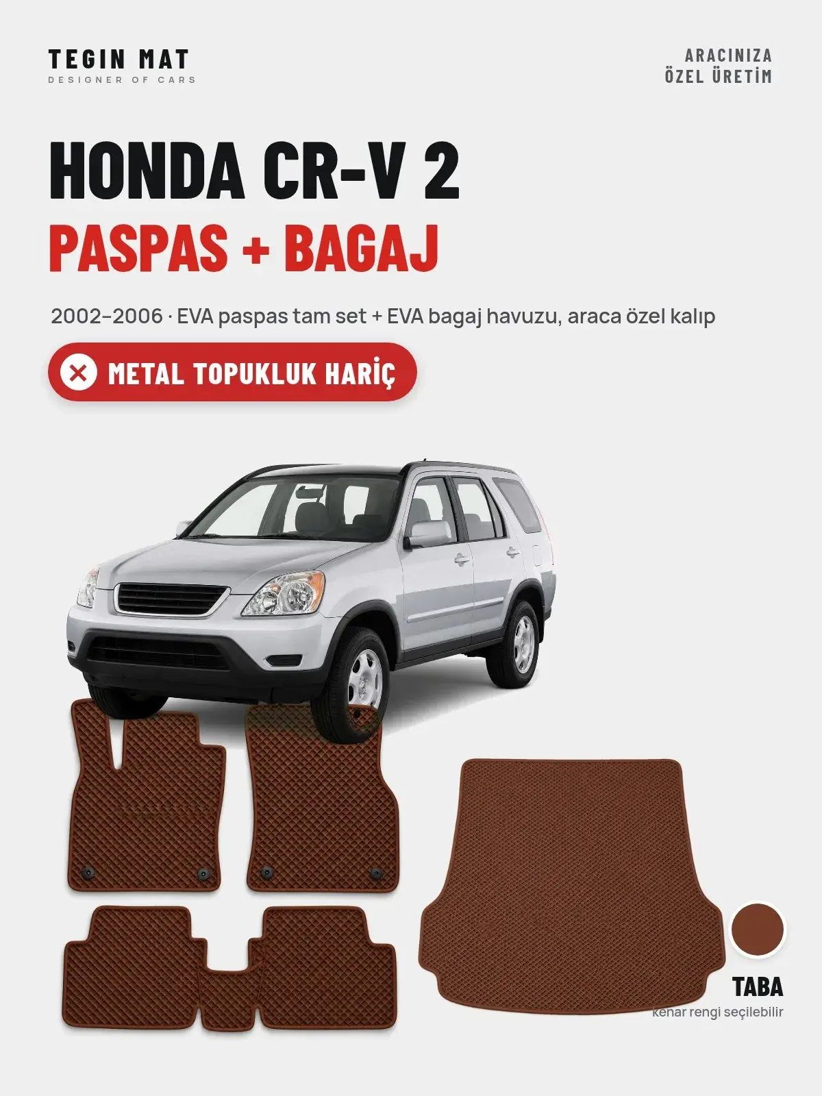 Honda CR-V 2 EVA Paspas + Bagaj Havuzu Seti (2002–2006) Taba – Metal Topukluk Hariç (1)
