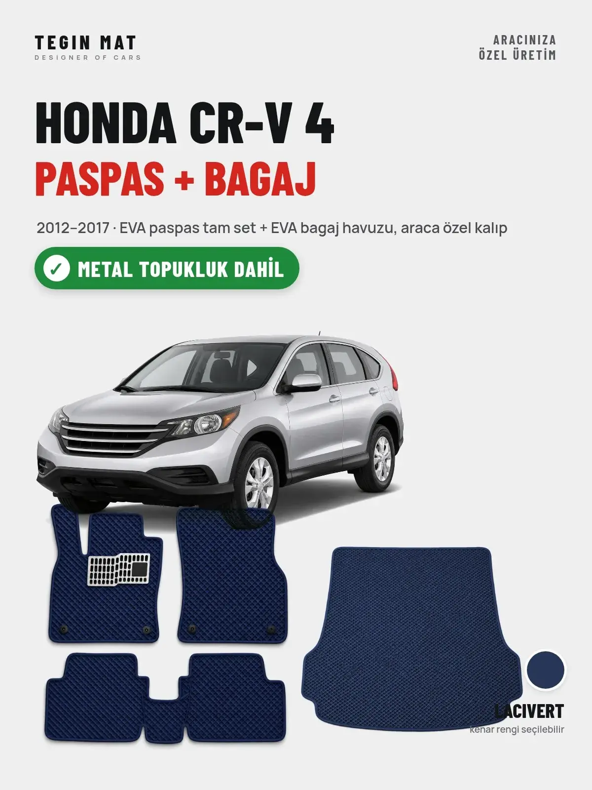 Honda CR-V 4 EVA Paspas + Bagaj Havuzu Seti (2012–2017) Lacivert – Metal Topukluk Dahil (1)