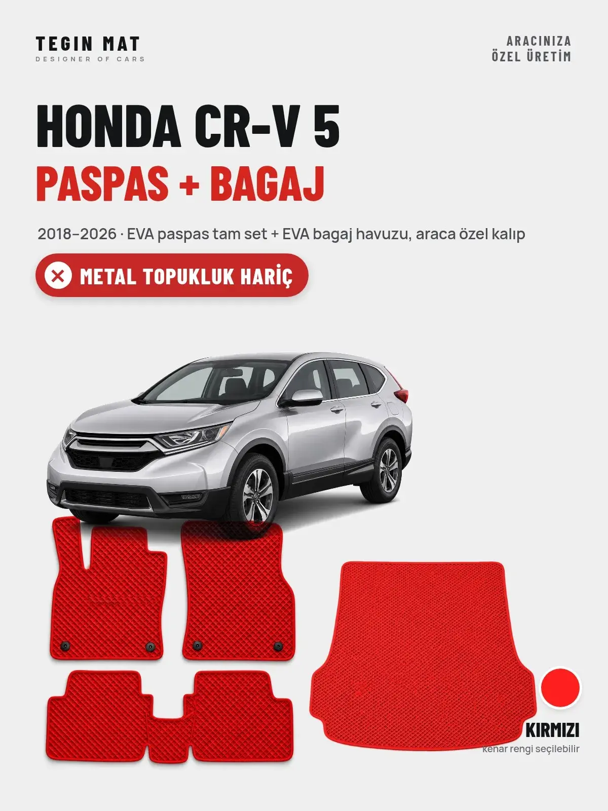 Honda CR-V 5 EVA Paspas + Bagaj Havuzu Seti (2018–2026) Kırmızı – Metal Topukluk Hariç (1)