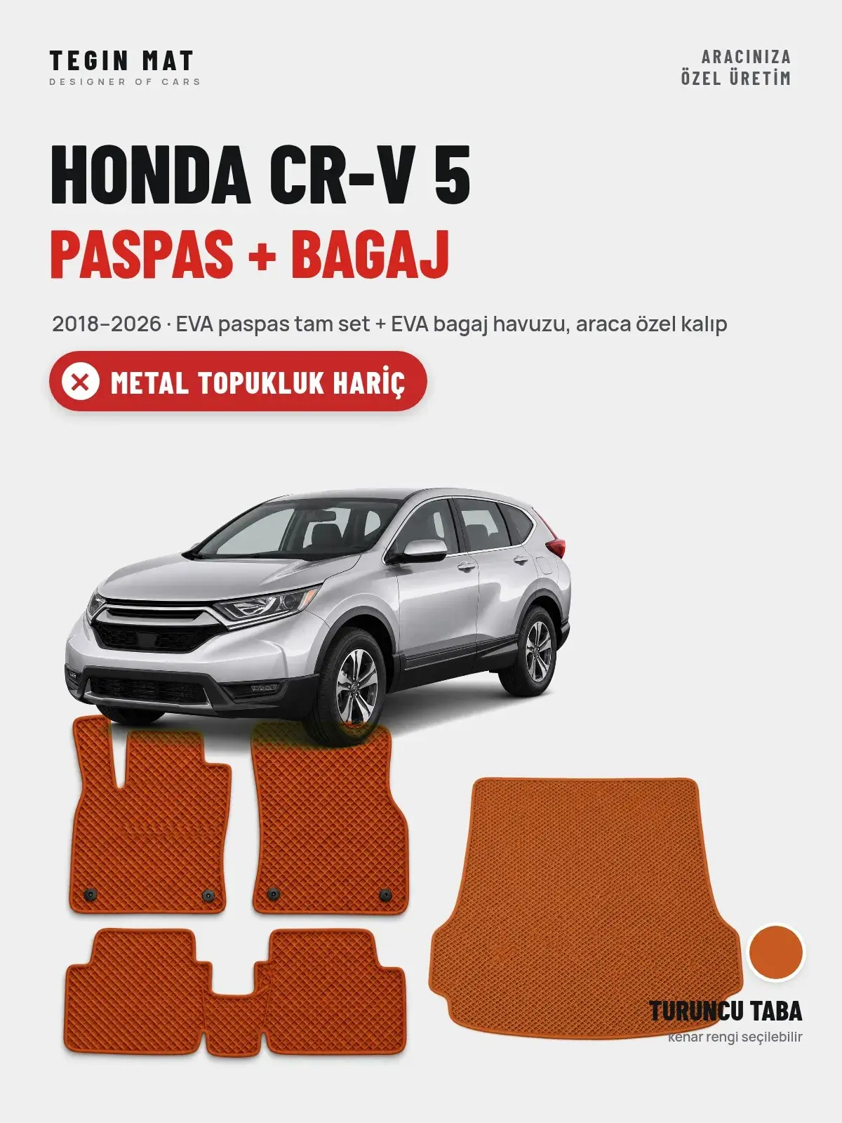 Honda CR-V 5 EVA Paspas + Bagaj Havuzu Seti (2018–2026) Turuncu Taba – Metal Topukluk Hariç (1)