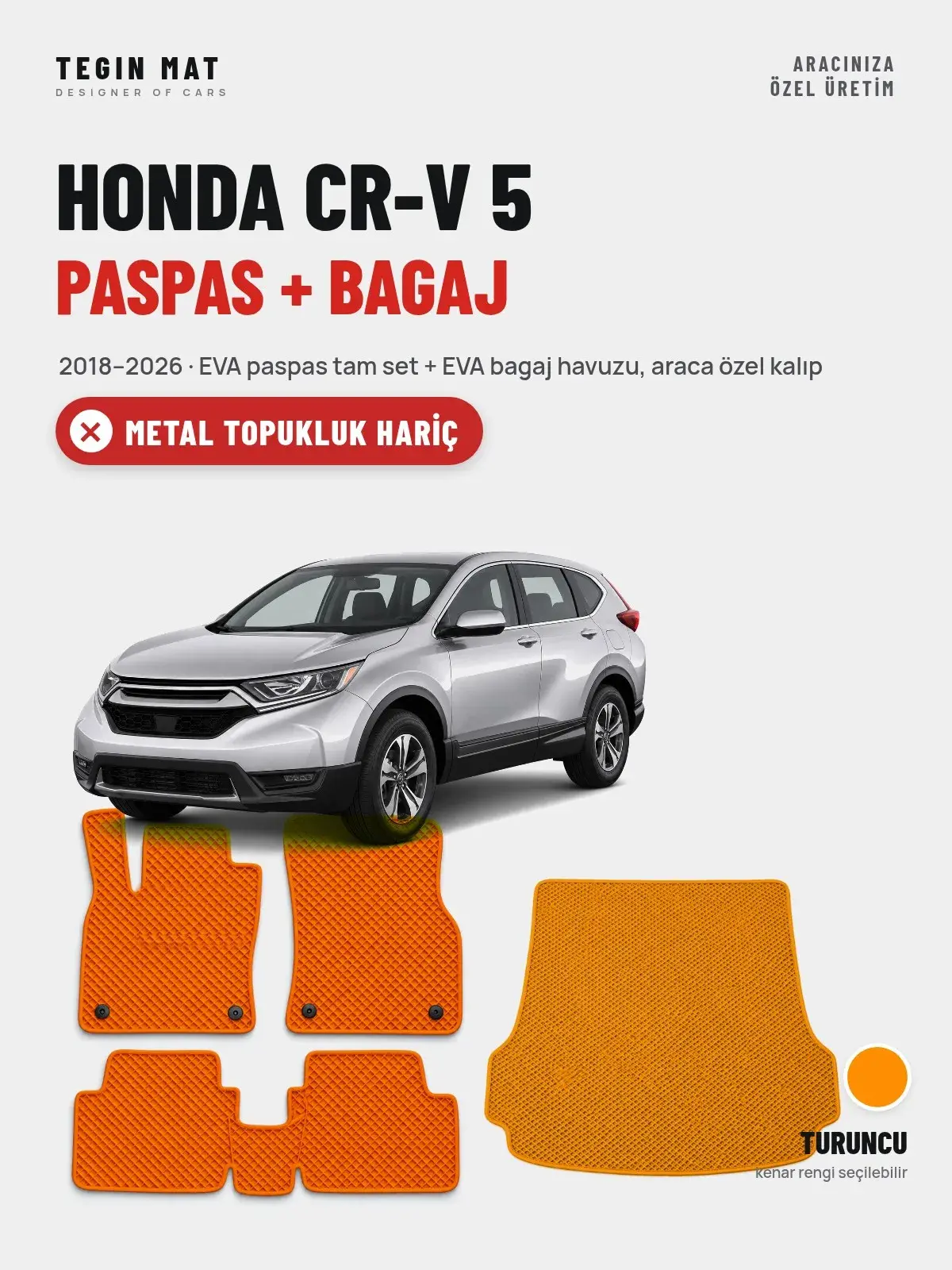 Honda CR-V 5 EVA Paspas + Bagaj Havuzu Seti (2018–2026) Turuncu – Metal Topukluk Hariç (1)