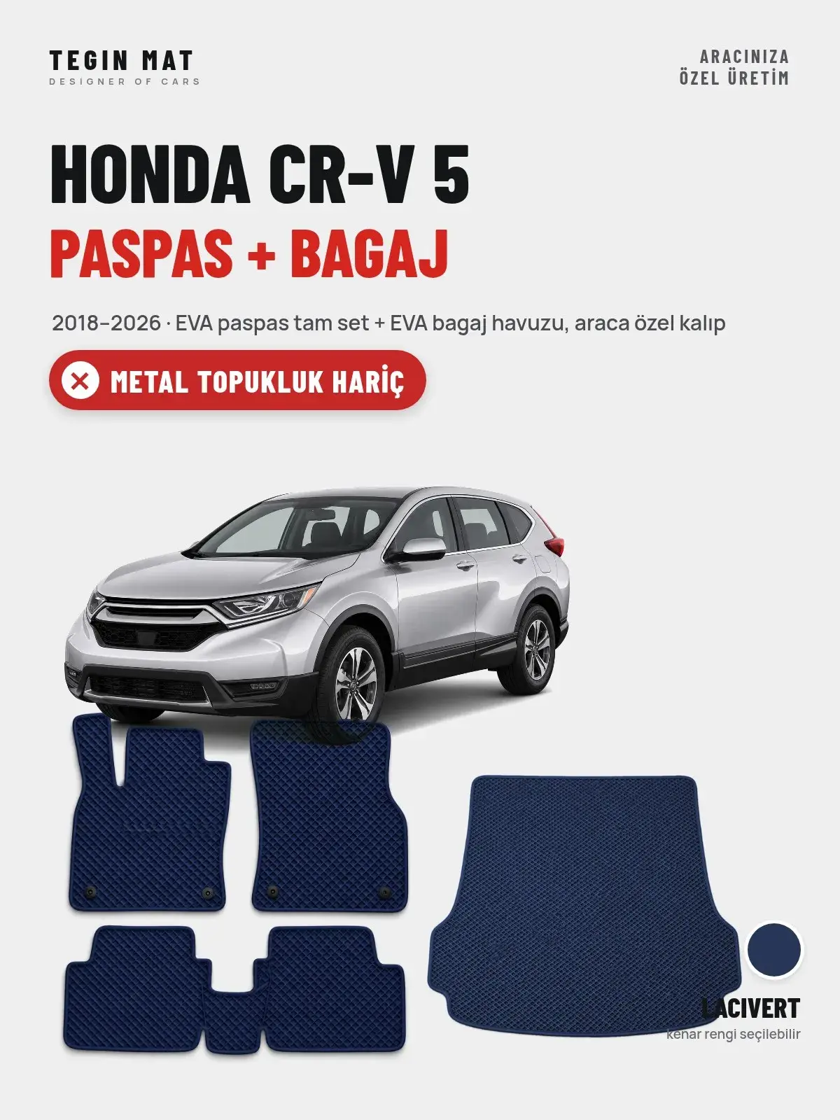 Honda CR-V 5 EVA Paspas + Bagaj Havuzu Seti (2018–2026) Lacivert – Metal Topukluk Hariç (1)