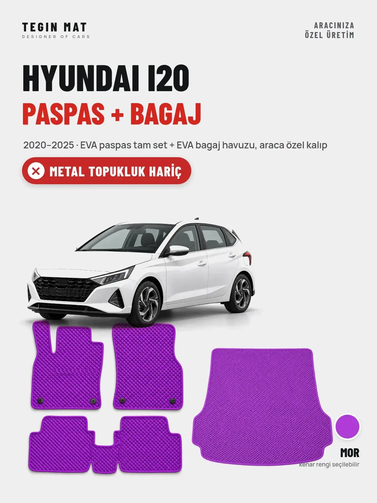 Hyundai i20 EVA Paspas + Bagaj Havuzu Seti (2020–2025) Mor – Metal Topukluk Hariç (1)