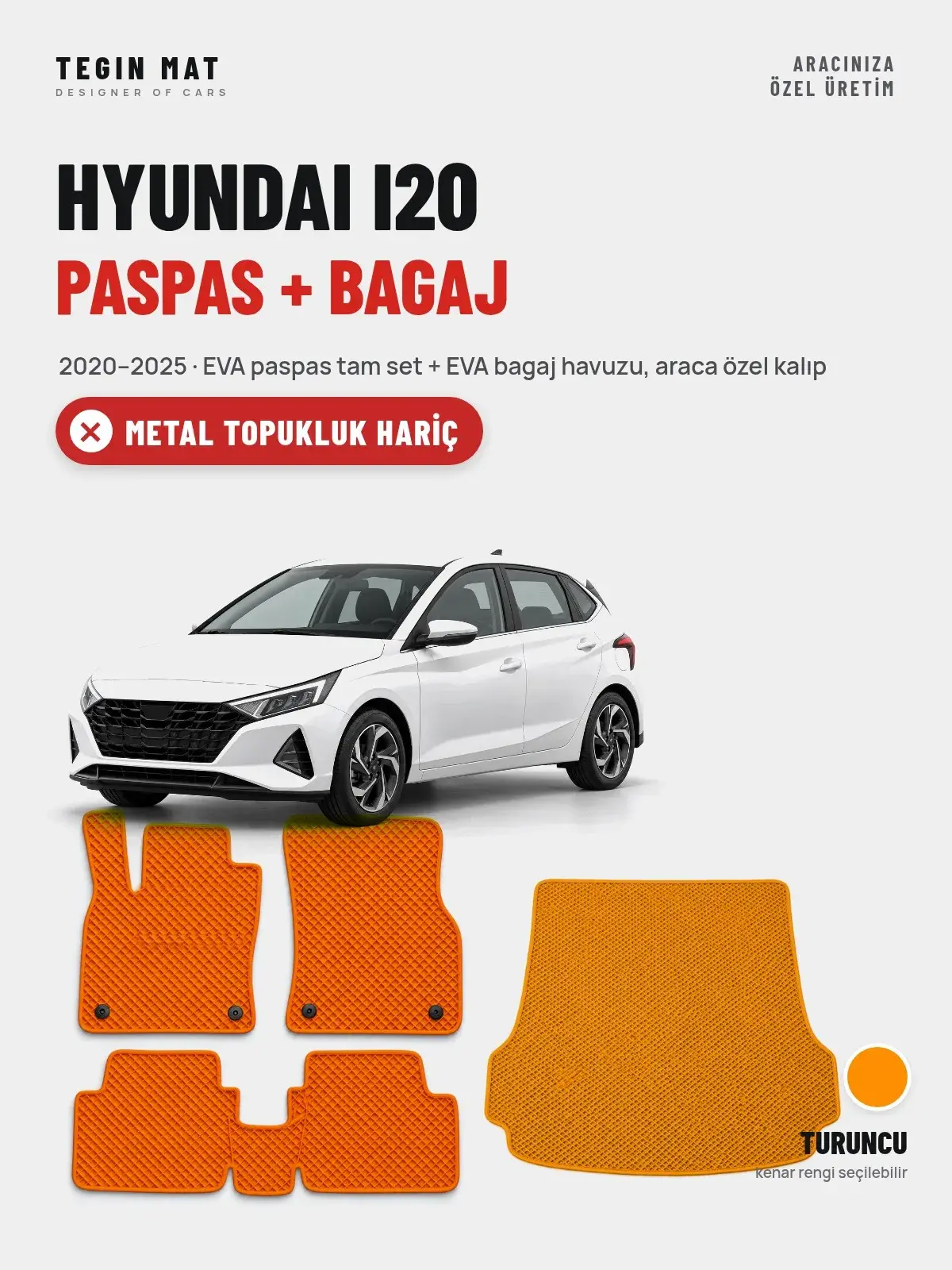 Hyundai i20 EVA Paspas + Bagaj Havuzu Seti (2020–2025) Turuncu – Metal Topukluk Hariç (1)