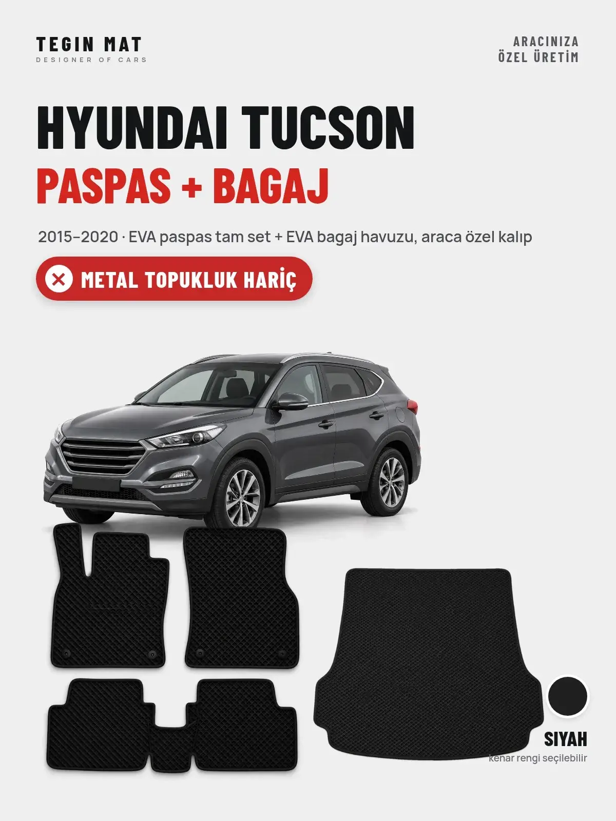Hyundai Tucson EVA Paspas + Bagaj Havuzu Seti (2015–2020) Siyah – Metal Topukluk Hariç (1)