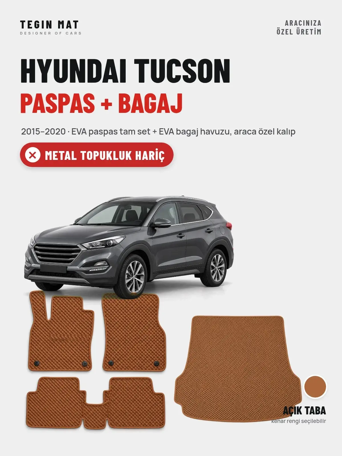 Hyundai Tucson EVA Paspas + Bagaj Havuzu Seti (2015–2020) Açık Taba – Metal Topukluk Hariç (1)