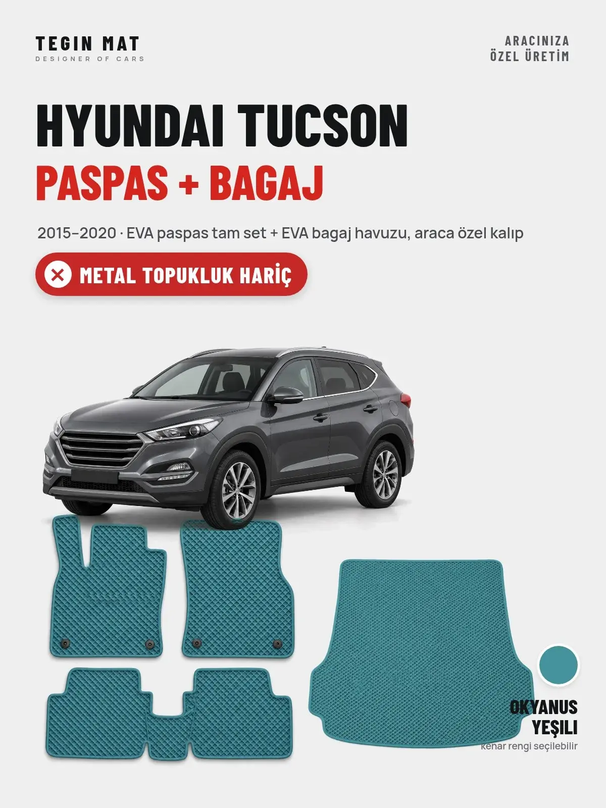 Hyundai Tucson EVA Paspas + Bagaj Havuzu Seti (2015–2020) Okyanus Yeşili – Metal Topukluk Hariç (1)