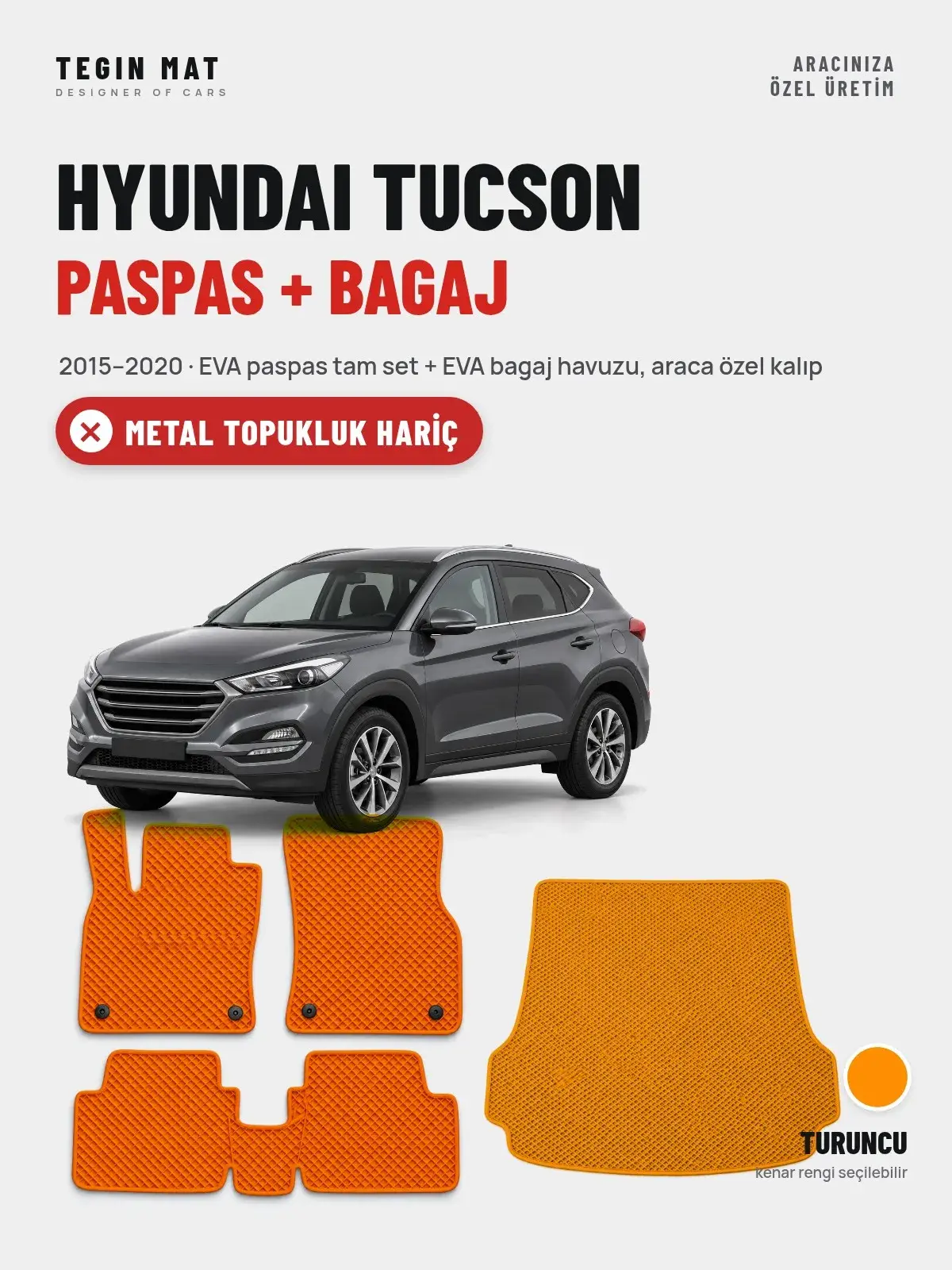 Hyundai Tucson EVA Paspas + Bagaj Havuzu Seti (2015–2020) Turuncu – Metal Topukluk Hariç (1)