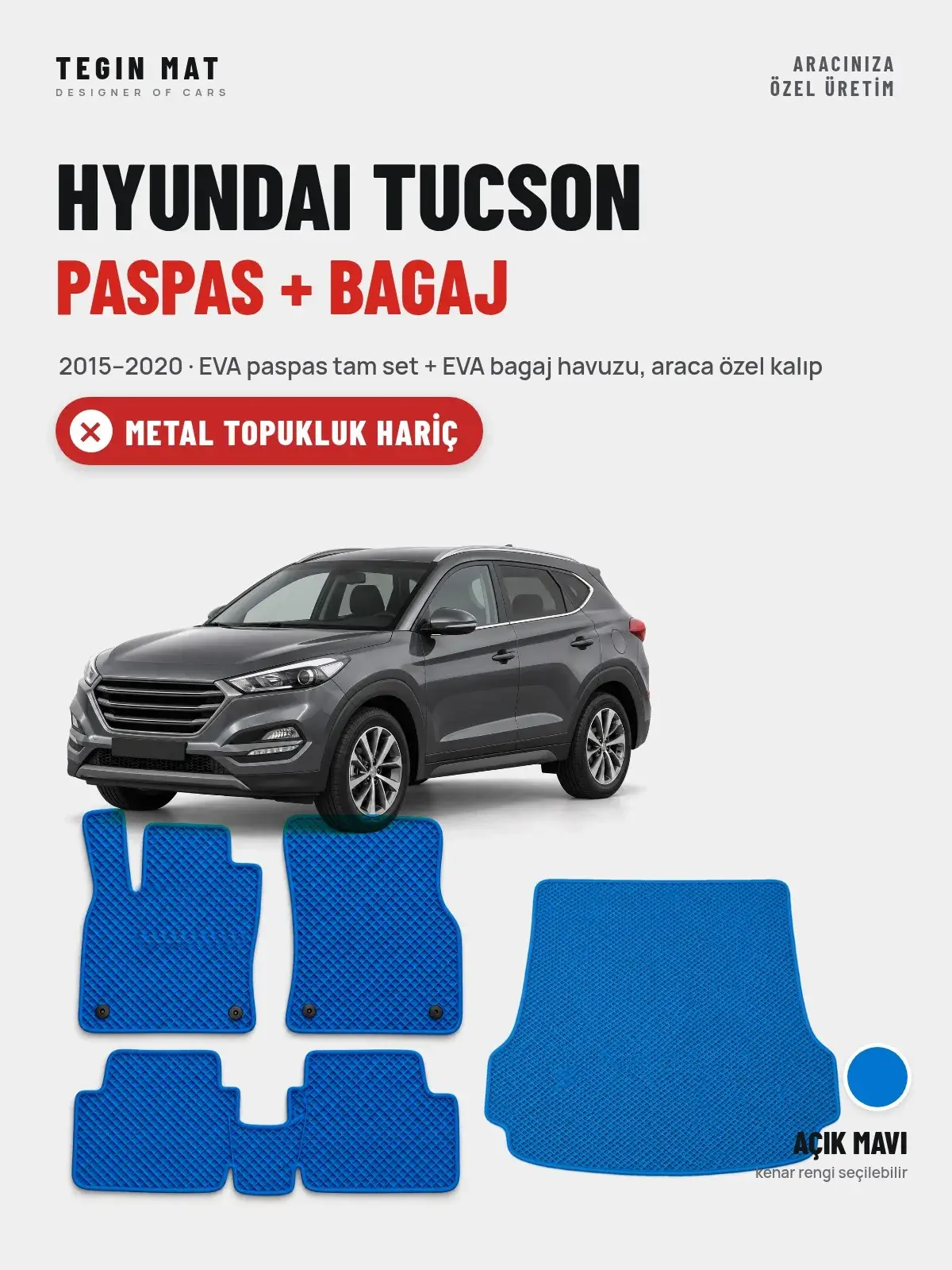 Hyundai Tucson EVA Paspas + Bagaj Havuzu Seti (2015–2020) Açık Mavi – Metal Topukluk Hariç (1)