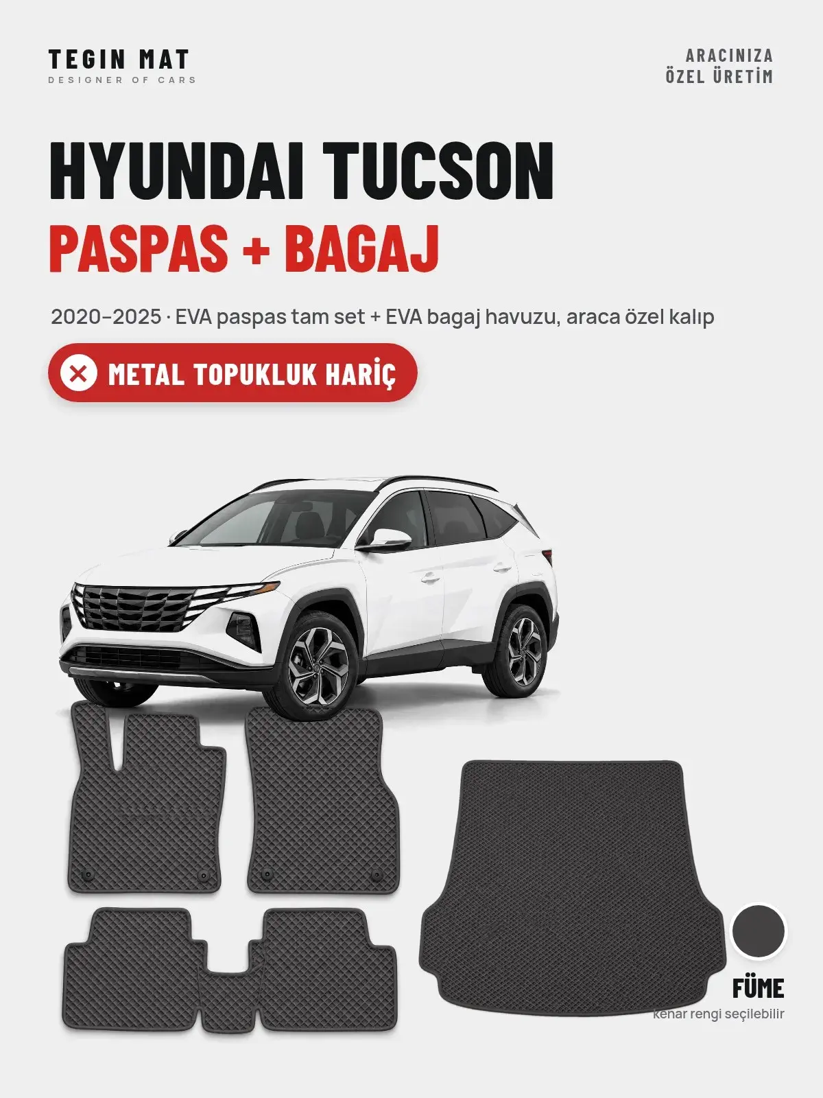 Hyundai Tucson EVA Paspas + Bagaj Havuzu Seti (2020–2025) Füme – Metal Topukluk Hariç (1)