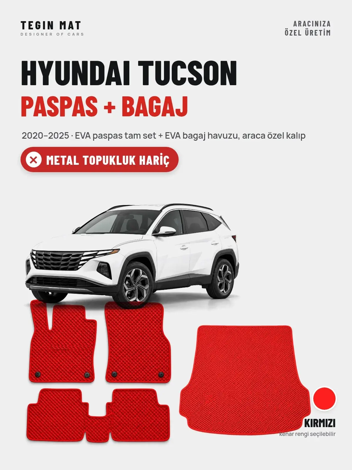 Hyundai Tucson EVA Paspas + Bagaj Havuzu Seti (2020–2025) Kırmızı – Metal Topukluk Hariç (1)