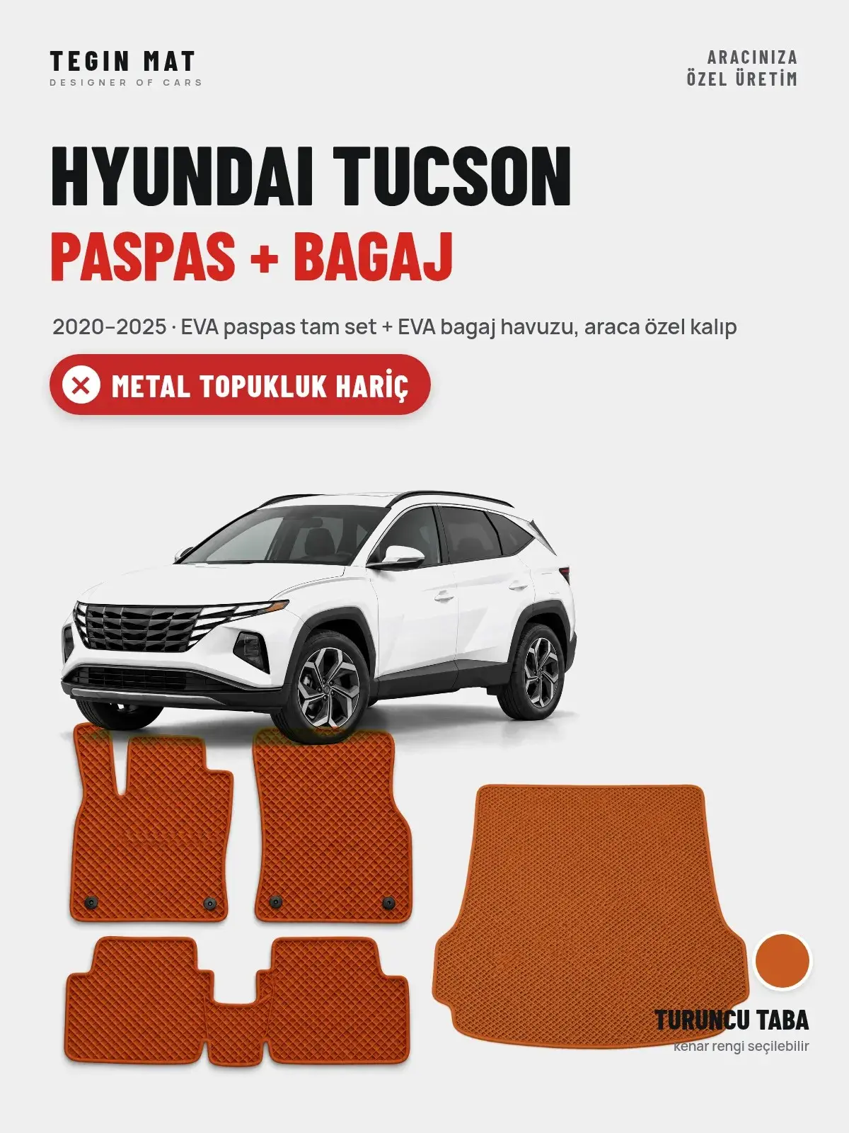 Hyundai Tucson EVA Paspas + Bagaj Havuzu Seti (2020–2025) Turuncu Taba – Metal Topukluk Hariç (1)