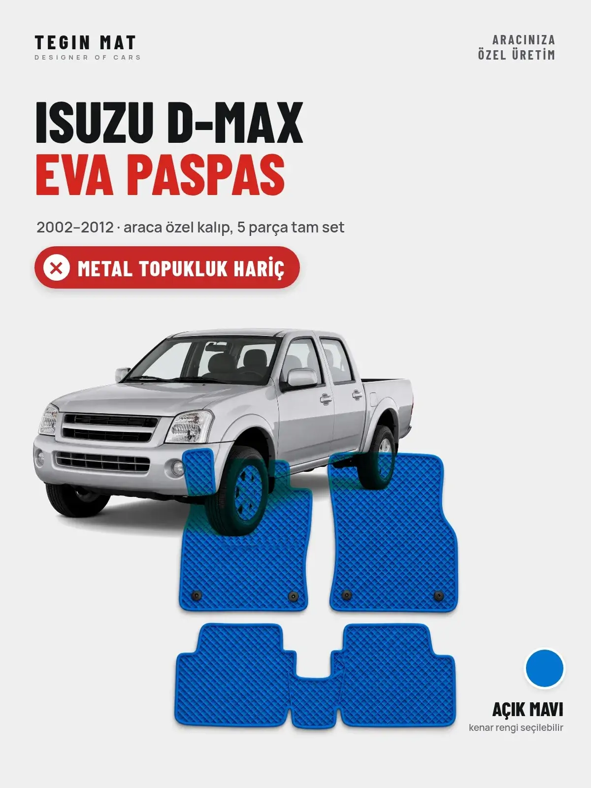Isuzu D-Max EVA Oto Paspas Tam Set (2002–2012) Açık Mavi – Metal Topukluk Hariç (1)