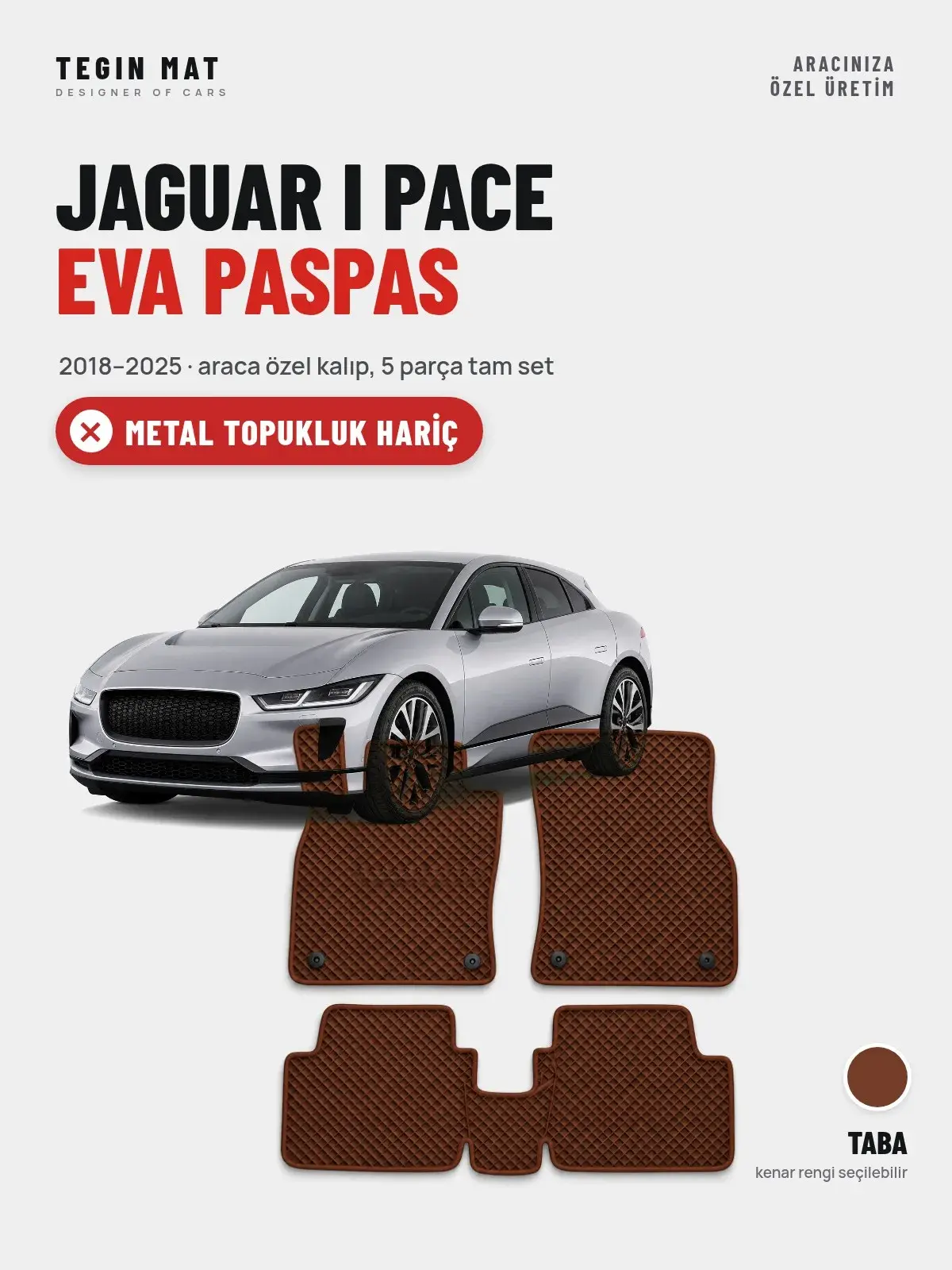 Jaguar I Pace EVA Oto Paspas Tam Set (2018–2025) Taba – Metal Topukluk Hariç (1)