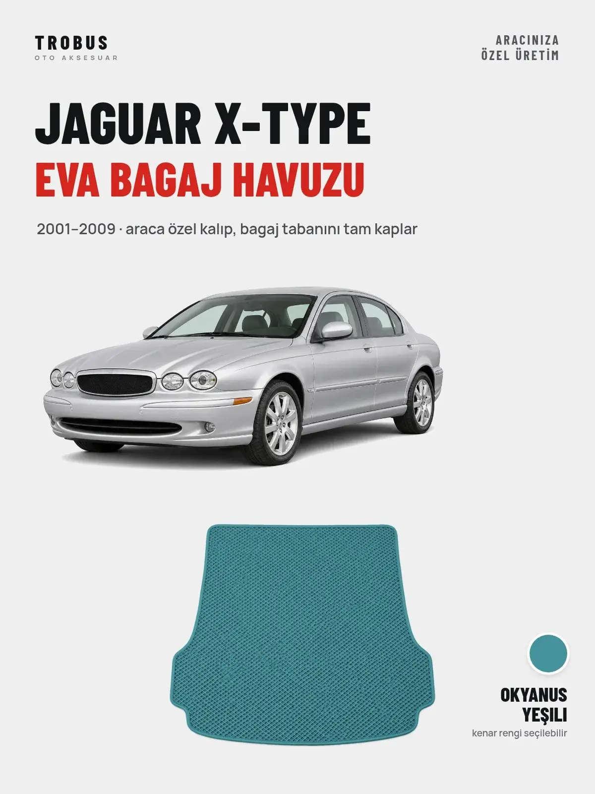 Jaguar X-Type EVA Bagaj Havuzu (2001–2009) Okyanus Yeşili – Araca Özel Kalıp (1)