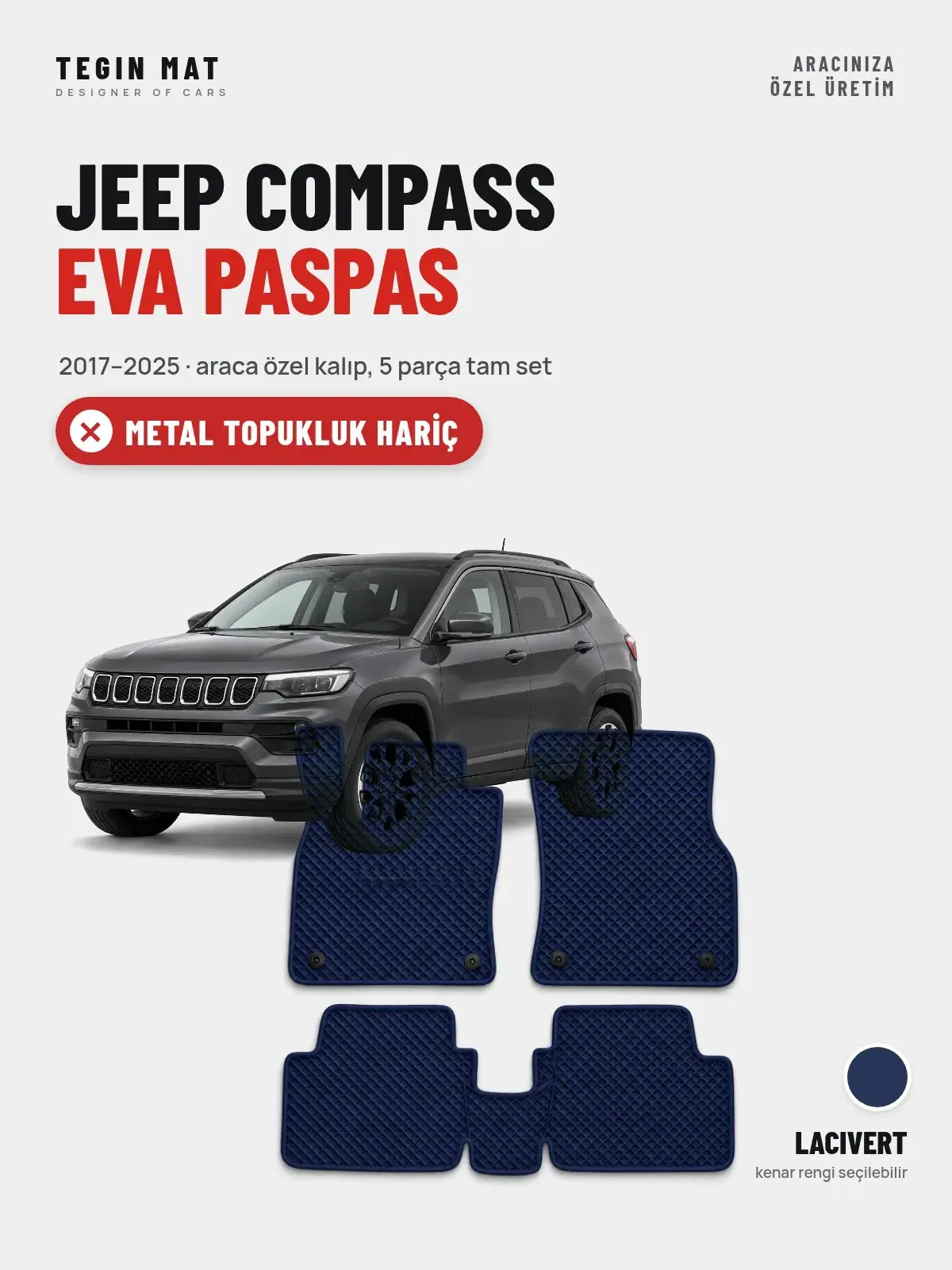 Jeep Compass EVA Oto Paspas Tam Set (2017–2025) Lacivert – Metal Topukluk Hariç (1)