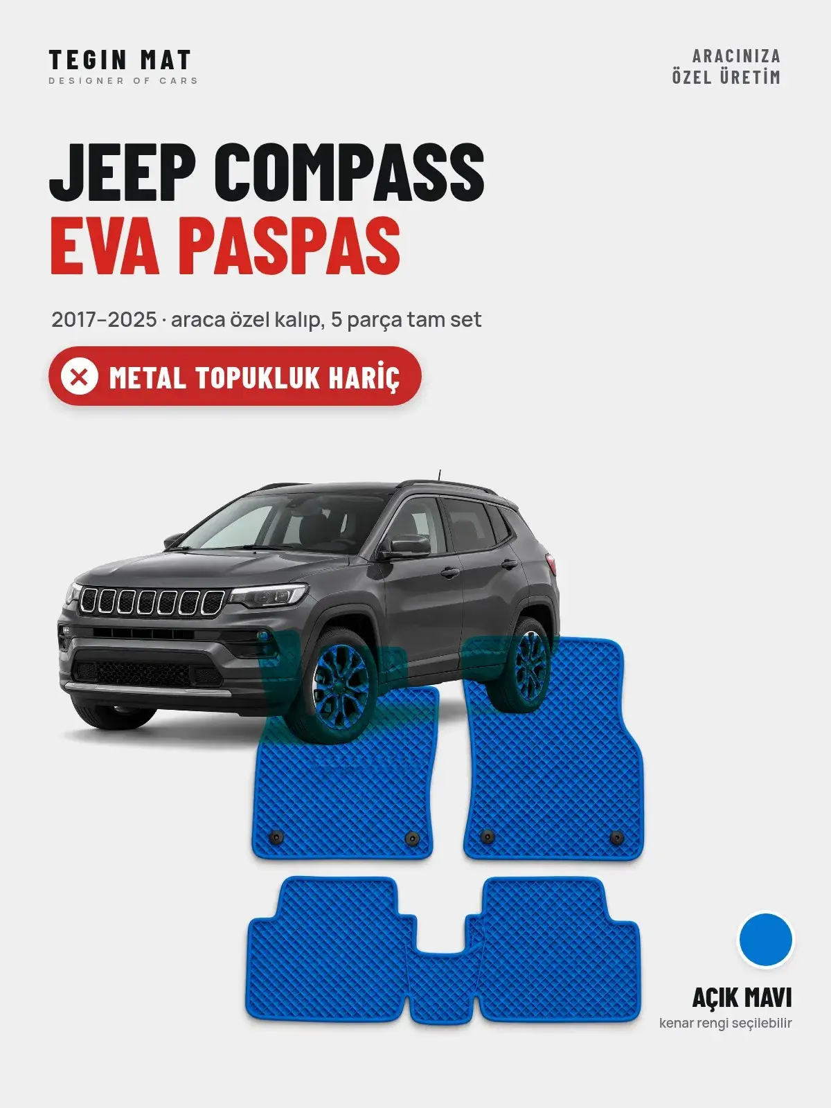 Jeep Compass EVA Oto Paspas Tam Set (2017–2025) Açık Mavi – Metal Topukluk Hariç (1)