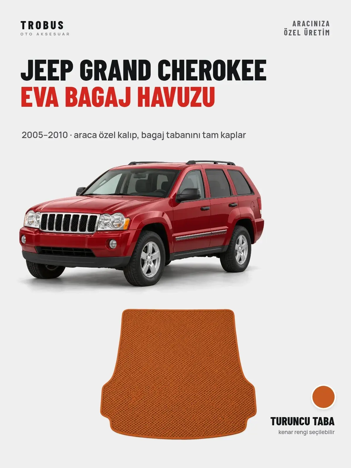 Jeep Grand Cherokee EVA Bagaj Havuzu (2005–2010) Turuncu Taba – Araca Özel Kalıp (1)