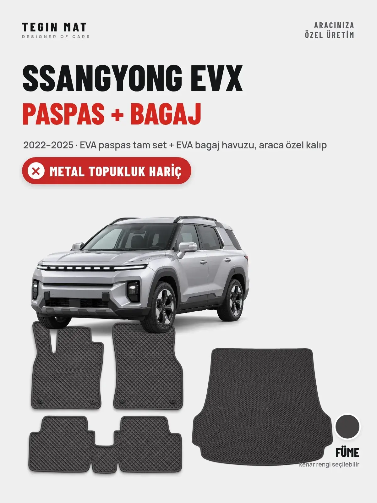 SsangYong EVX EVA Paspas + Bagaj Havuzu Seti (2022–2025) Füme – Metal Topukluk Hariç (1)
