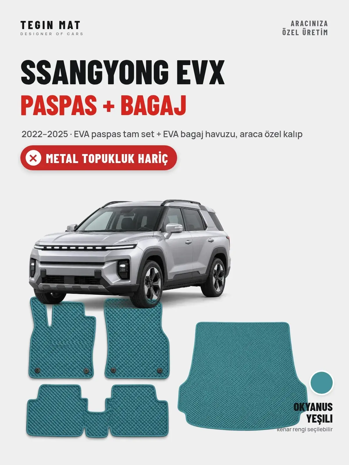 SsangYong EVX EVA Paspas + Bagaj Havuzu Seti (2022–2025) Okyanus Yeşili – Metal Topukluk Hariç (1)