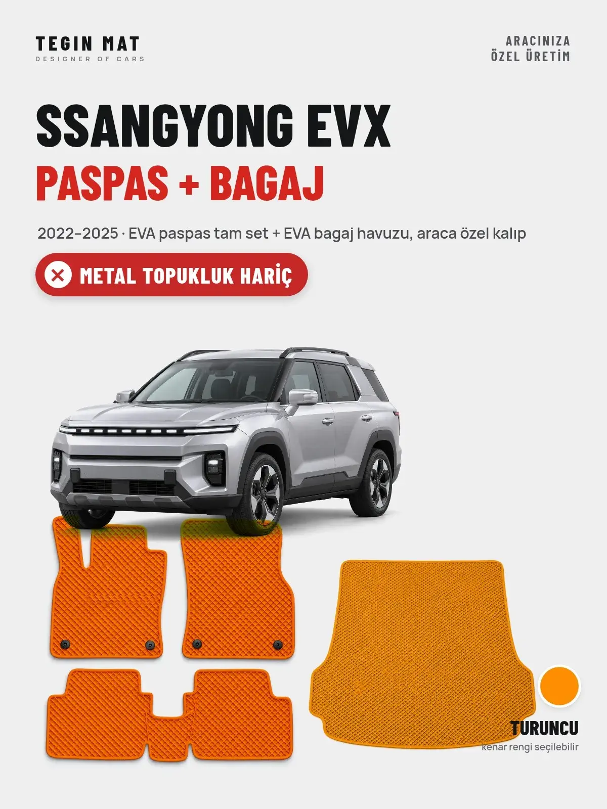 SsangYong EVX EVA Paspas + Bagaj Havuzu Seti (2022–2025) Turuncu – Metal Topukluk Hariç (1)