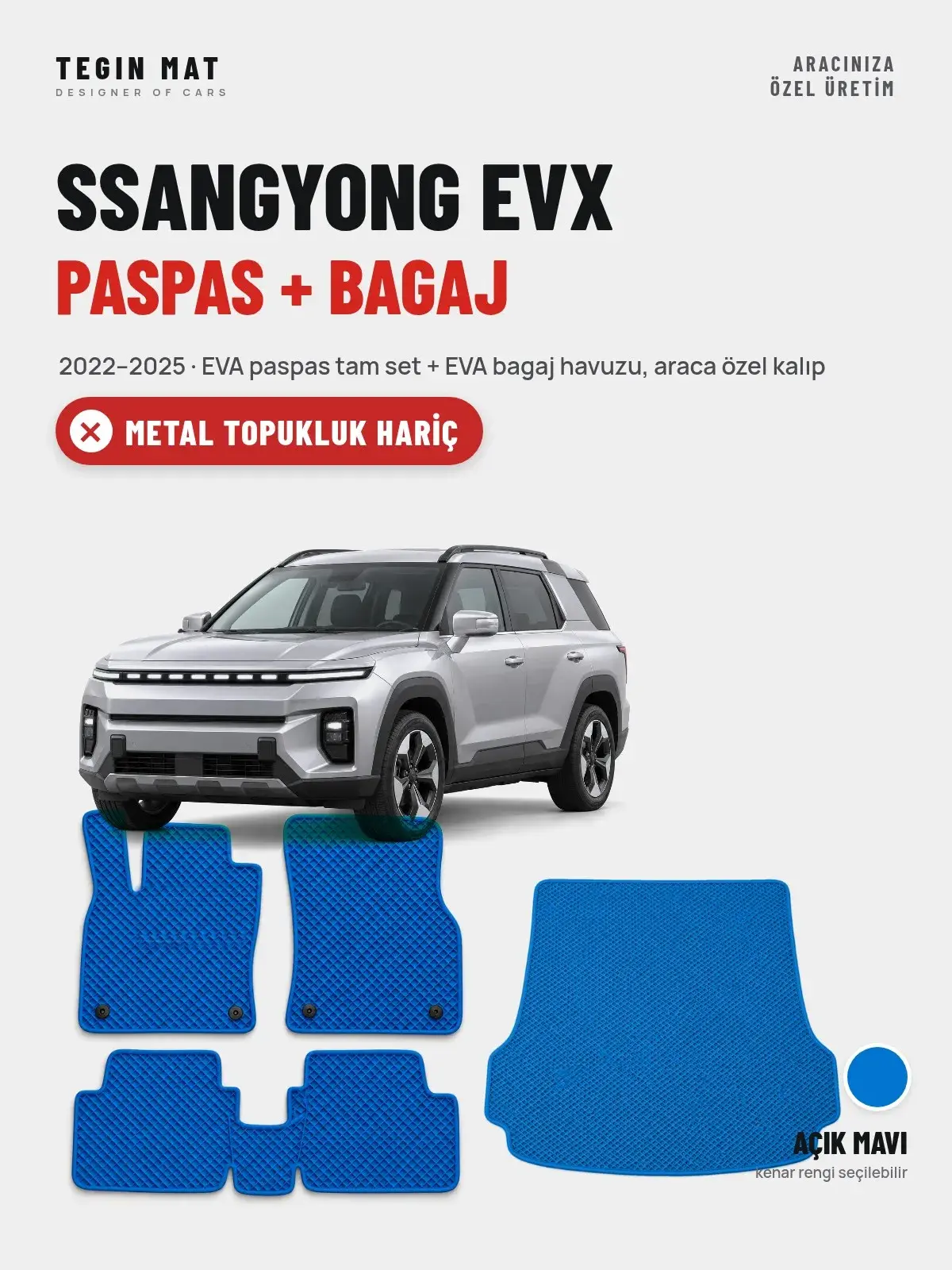 SsangYong EVX EVA Paspas + Bagaj Havuzu Seti (2022–2025) Açık Mavi – Metal Topukluk Hariç (1)