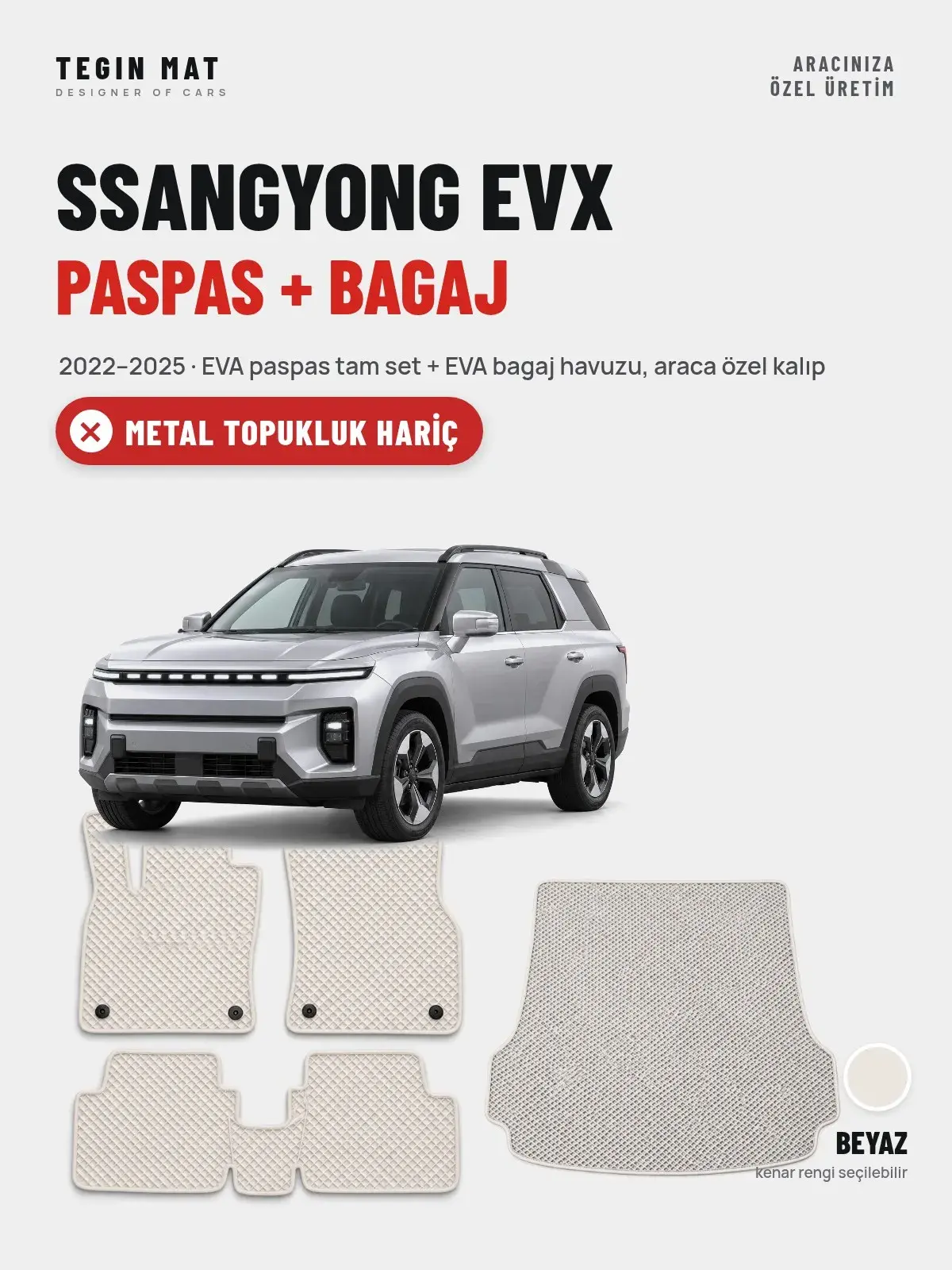 SsangYong EVX EVA Paspas + Bagaj Havuzu Seti (2022–2025) Beyaz – Metal Topukluk Hariç (1)