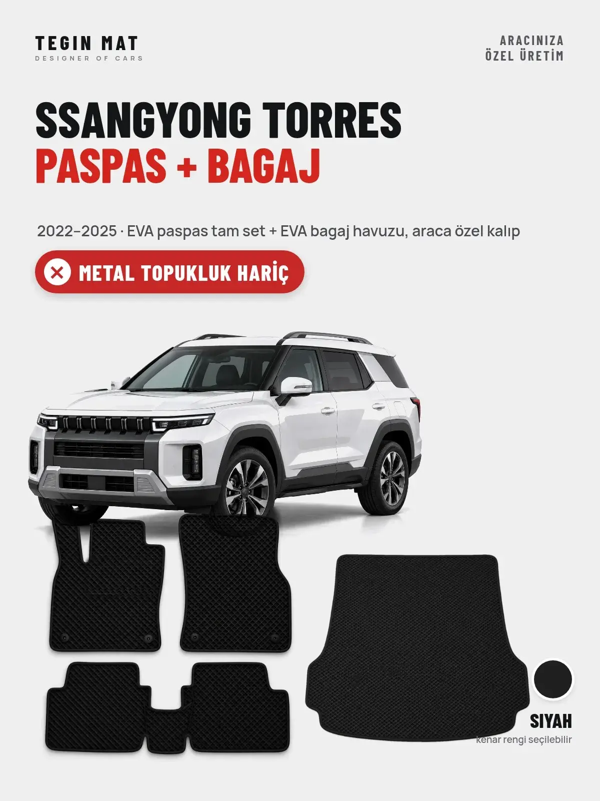 SsangYong Torres EVA Paspas + Bagaj Havuzu Seti (2022–2025) Siyah – Metal Topukluk Hariç (1)