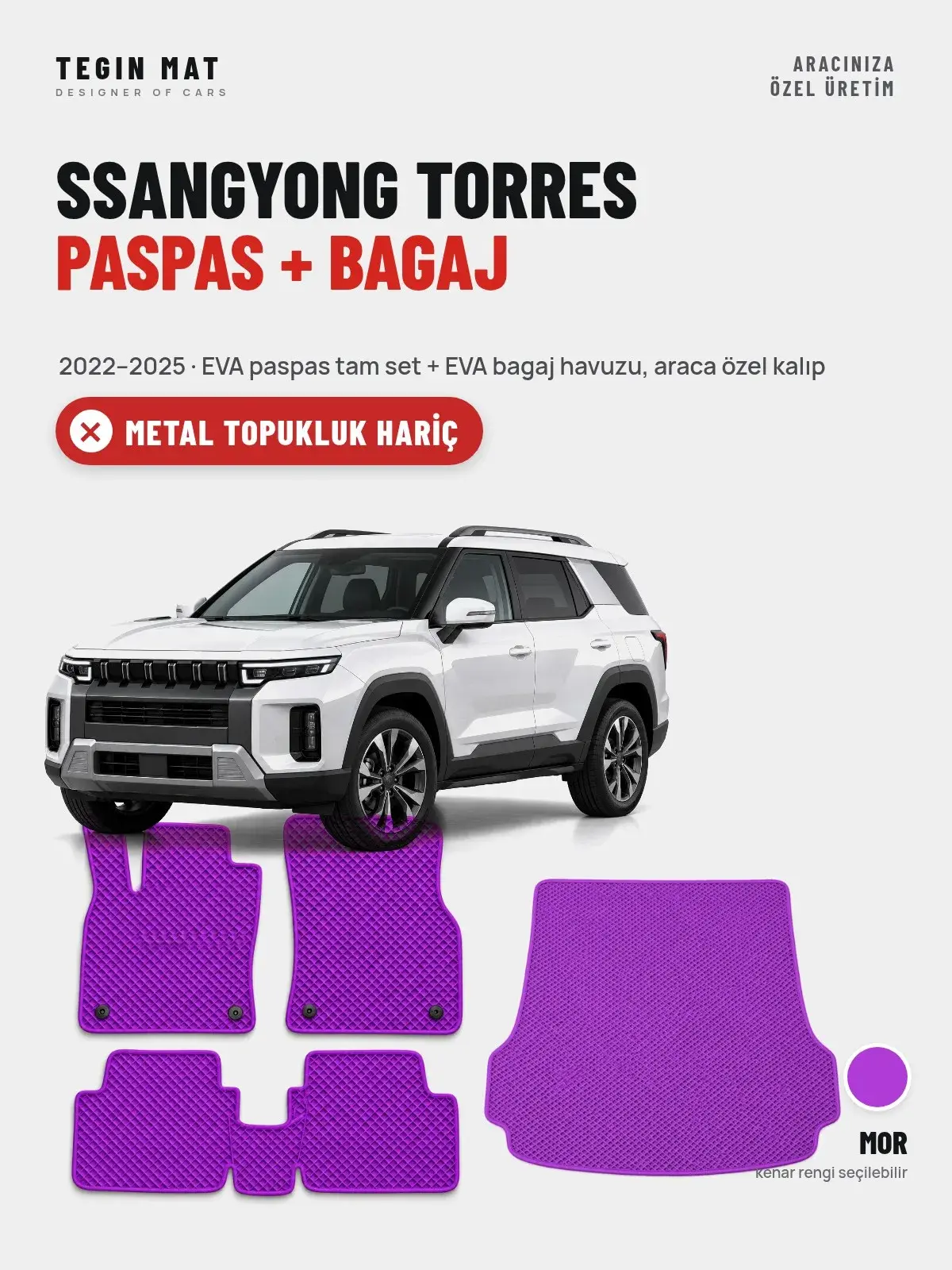 SsangYong Torres EVA Paspas + Bagaj Havuzu Seti (2022–2025) Mor – Metal Topukluk Hariç (1)