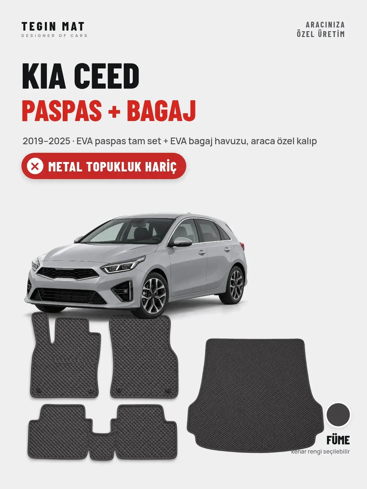 Kia Ceed EVA Paspas + Bagaj Havuzu Seti (2019–2025) Füme – Metal Topukluk Hariç (1)