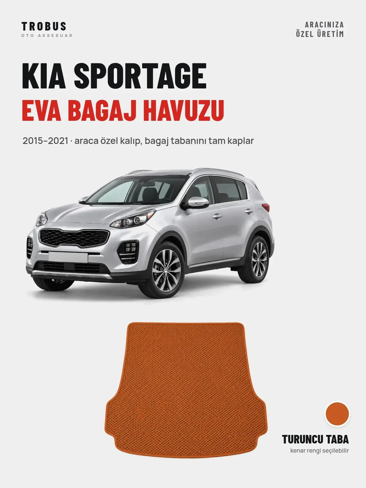 Kia Sportage EVA Bagaj Havuzu (2015–2021) Turuncu Taba – Araca Özel Kalıp (1)