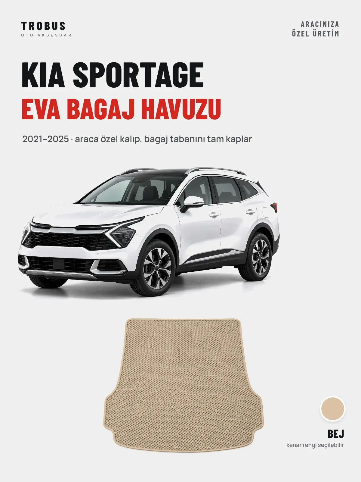 Kia Sportage EVA Bagaj Havuzu (2021–2025) Bej – Araca Özel Kalıp (1)