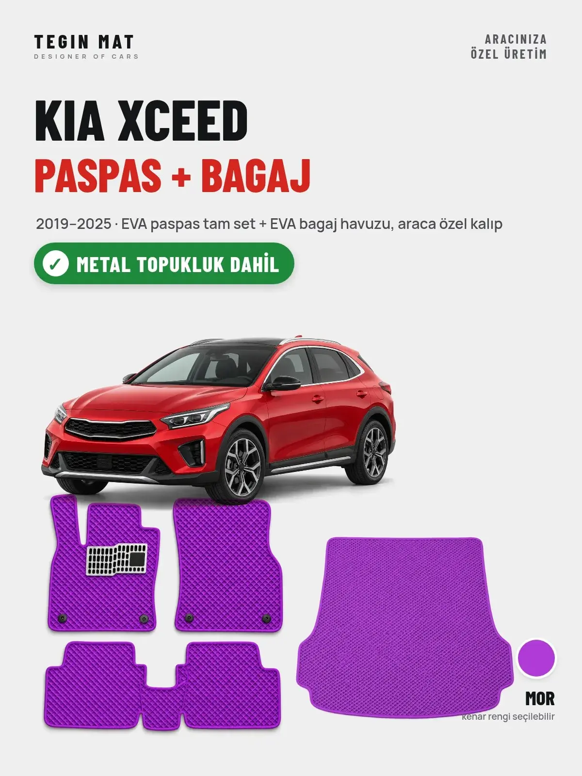 Kia XCeed EVA Paspas + Bagaj Havuzu Seti (2019–2025) Mor – Metal Topukluk Dahil (1)