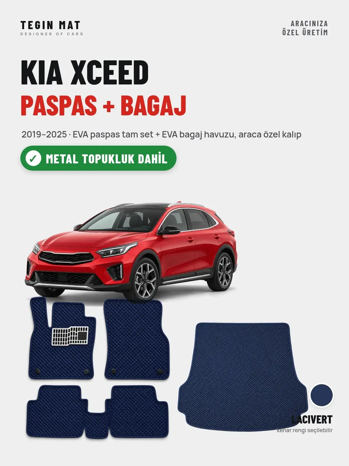 Kia XCeed EVA Paspas + Bagaj Havuzu Seti (2019–2025) Lacivert – Metal Topukluk Dahil (1)