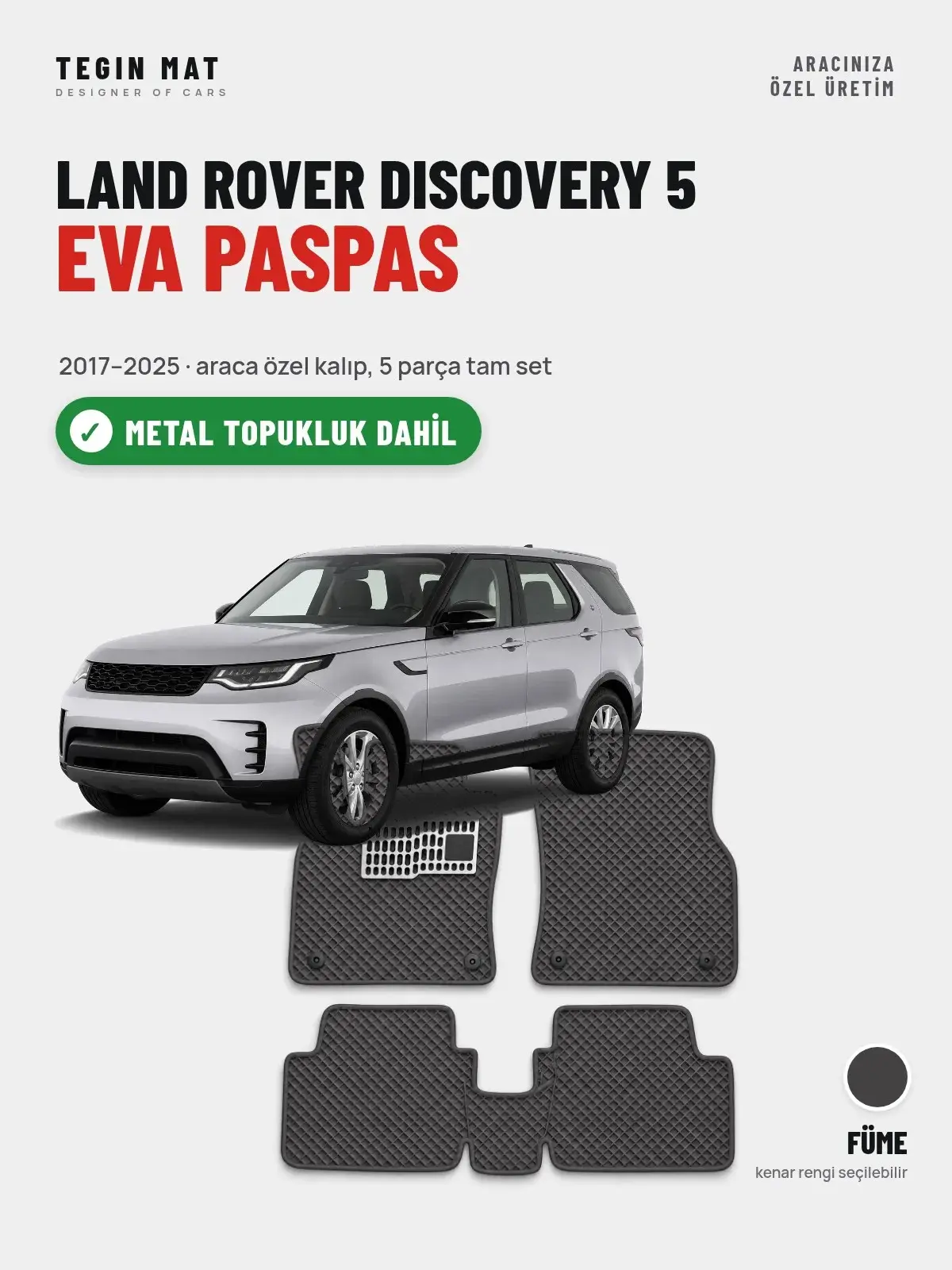 Land Rover Discovery 5 EVA Oto Paspas Tam Set (2017–2025) Füme – Metal Topukluk Dahil (1)