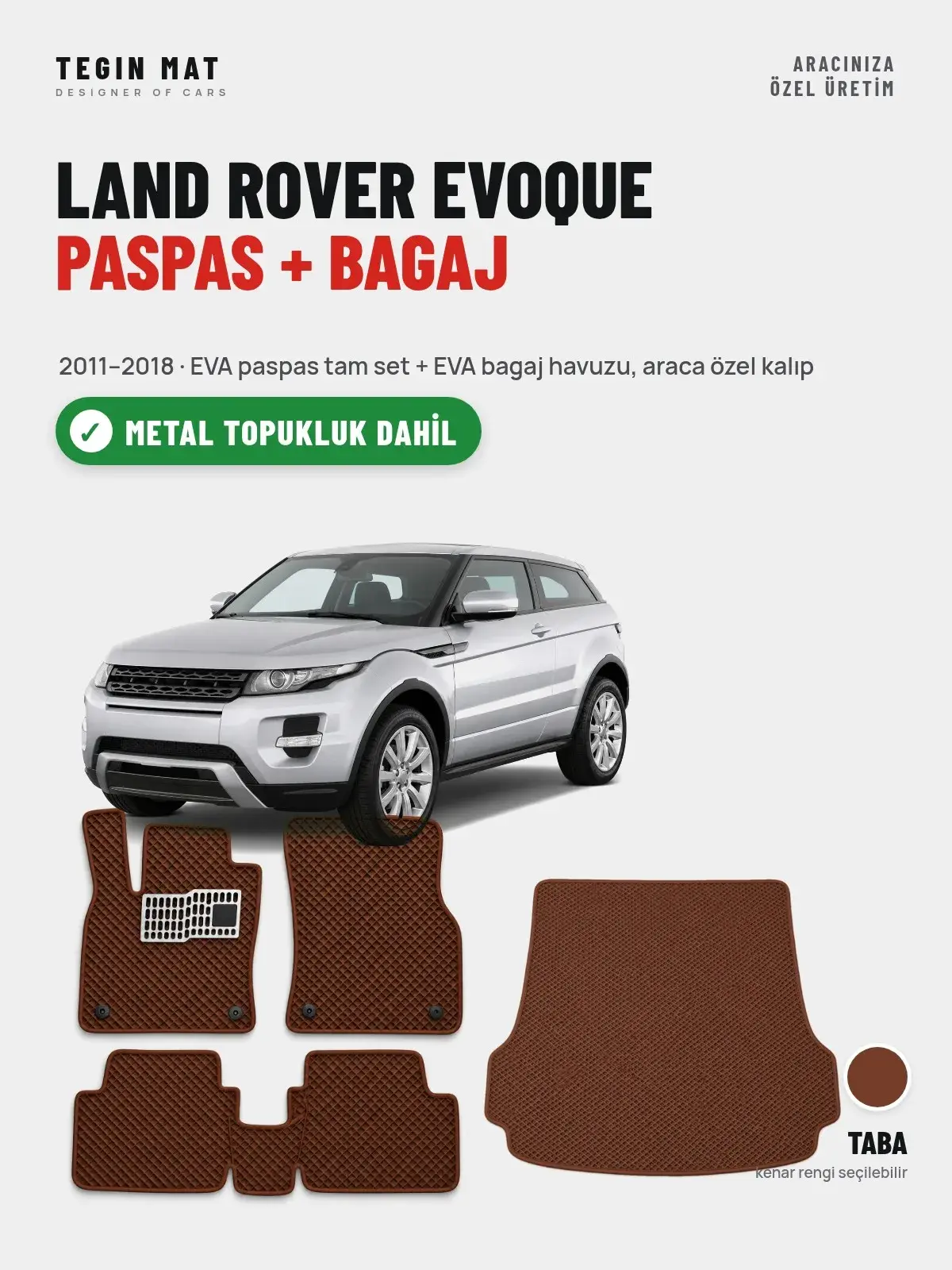 Land Rover Evoque EVA Paspas + Bagaj Havuzu Seti (2011–2018) Taba – Metal Topukluk Dahil (1)