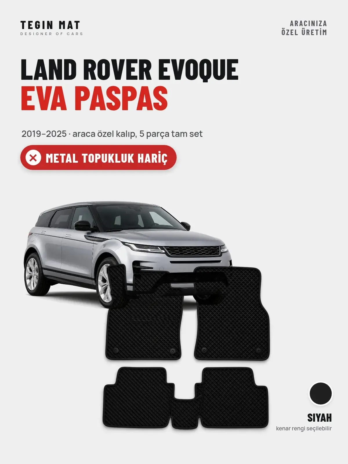 Land Rover Evoque EVA Oto Paspas Tam Set (2019–2025) Siyah – Metal Topukluk Hariç (1)