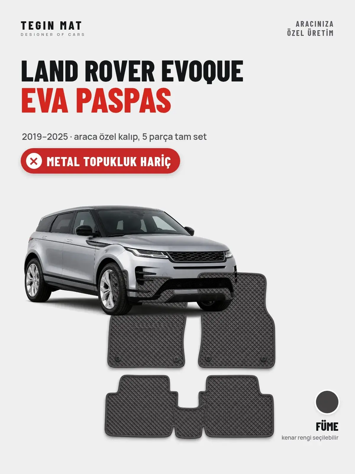 Land Rover Evoque EVA Oto Paspas Tam Set (2019–2025) Füme – Metal Topukluk Hariç (1)