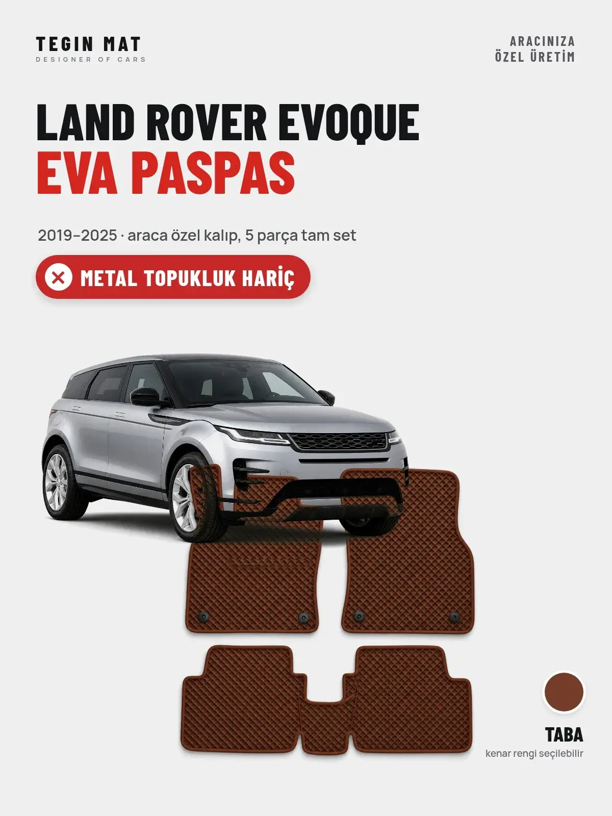 Land Rover Evoque EVA Oto Paspas Tam Set (2019–2025) Taba – Metal Topukluk Hariç (1)
