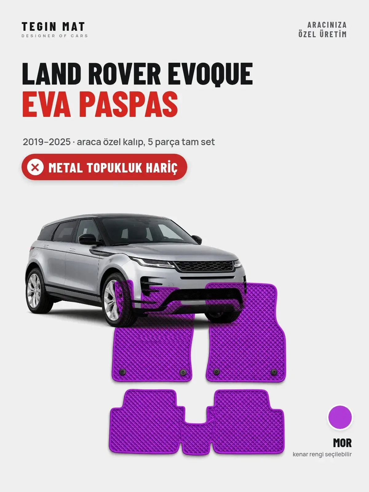 Land Rover Evoque EVA Oto Paspas Tam Set (2019–2025) Mor – Metal Topukluk Hariç (1)
