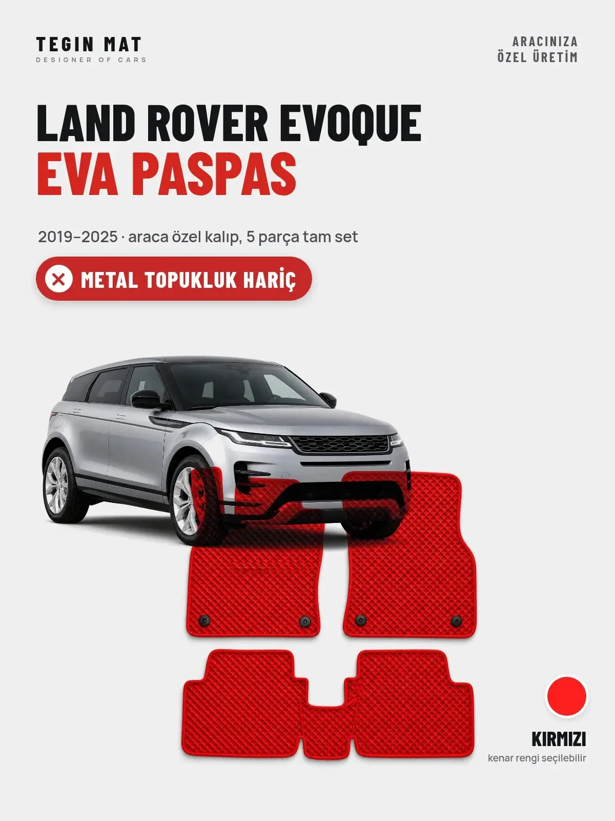 Land Rover Evoque EVA Oto Paspas Tam Set (2019–2025) Kırmızı – Metal Topukluk Hariç (1)