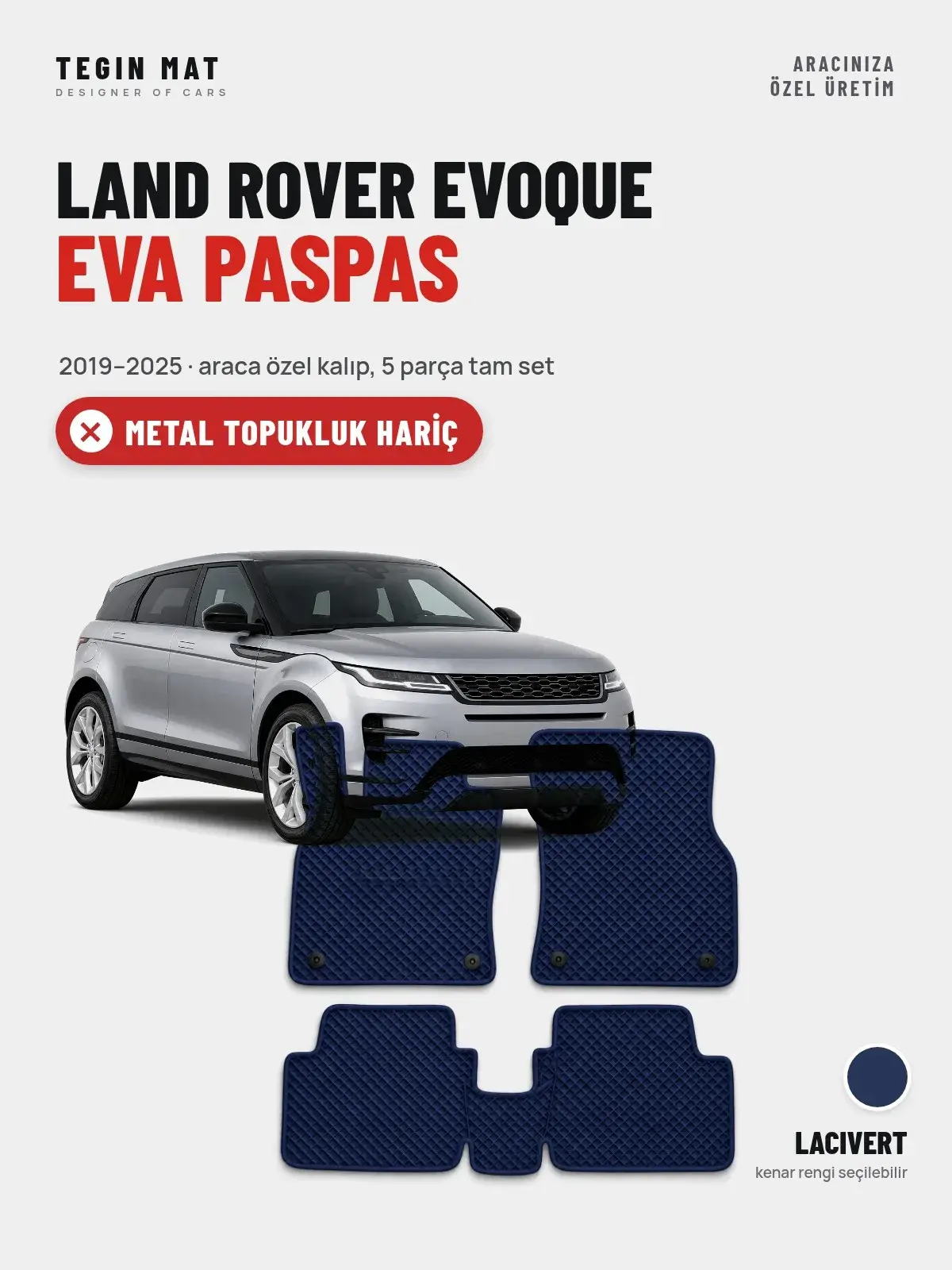 Land Rover Evoque EVA Oto Paspas Tam Set (2019–2025) Lacivert – Metal Topukluk Hariç (1)