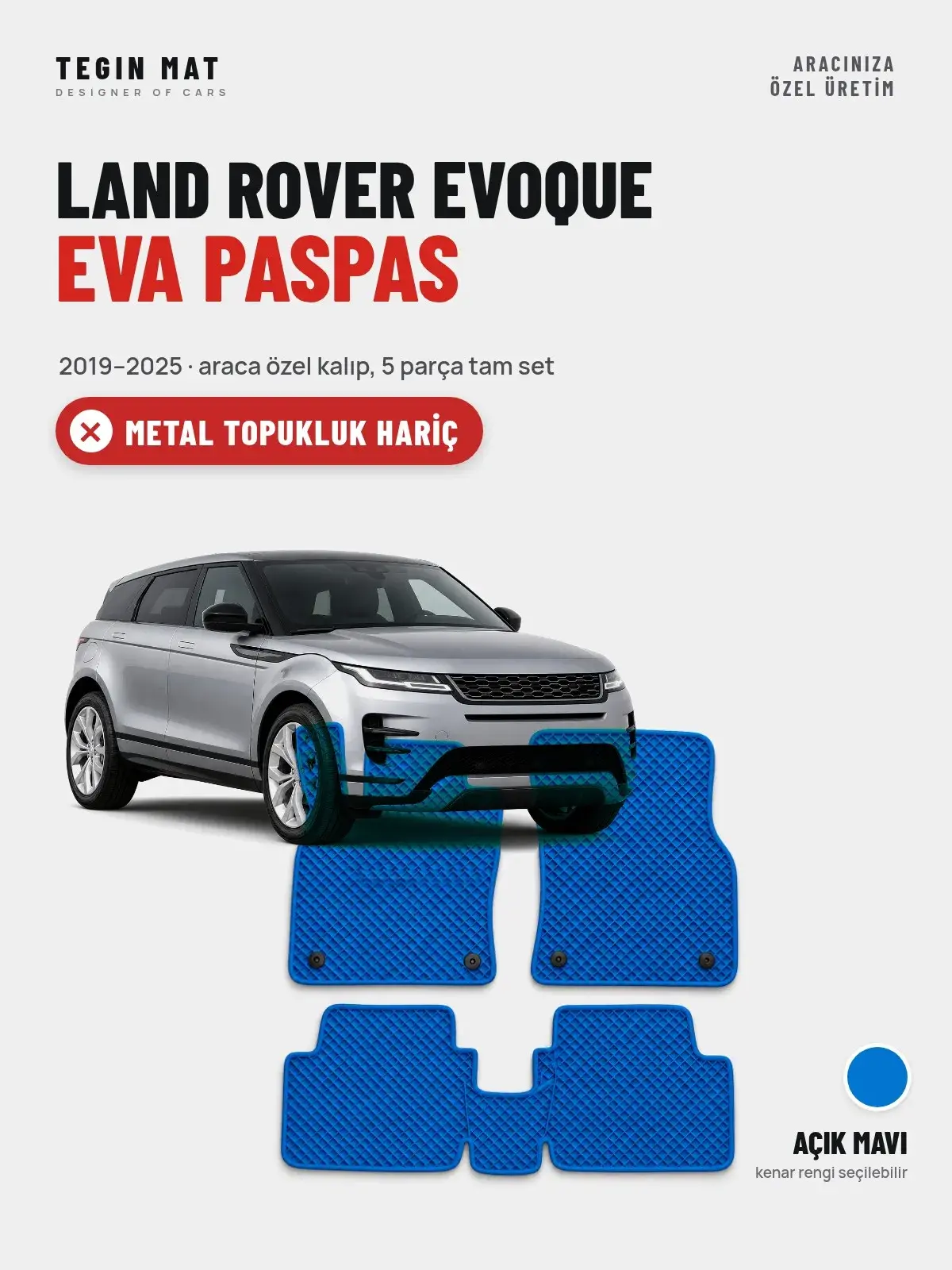 Land Rover Evoque EVA Oto Paspas Tam Set (2019–2025) Açık Mavi – Metal Topukluk Hariç (1)