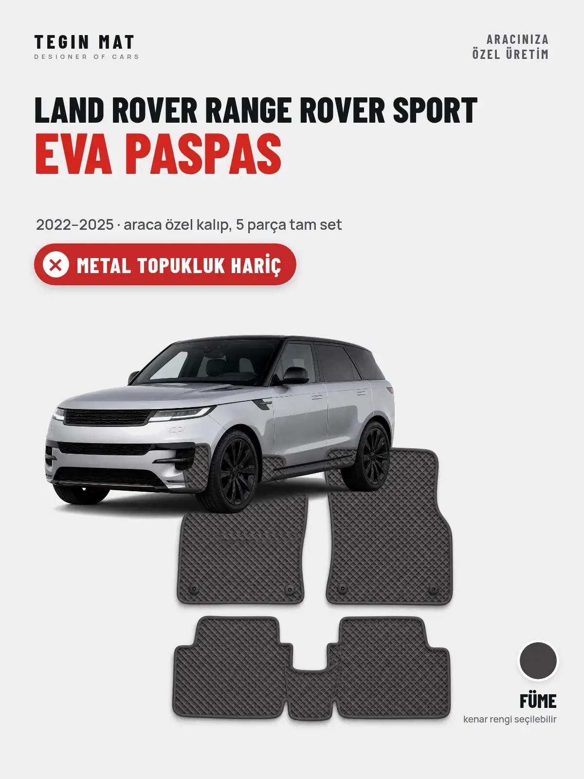 Land Rover Range Rover Sport EVA Oto Paspas Tam Set (2022–2025) Füme – Metal Topukluk Hariç (1)