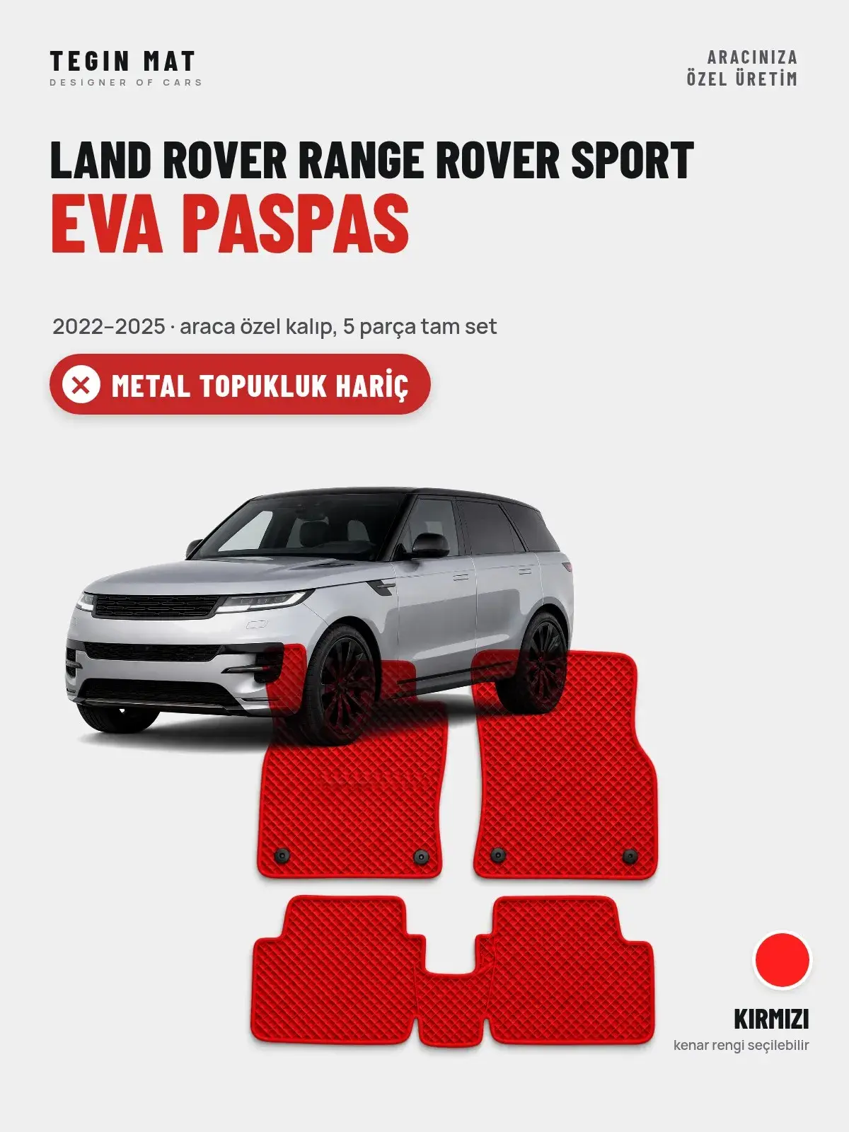 Land Rover Range Rover Sport EVA Oto Paspas Tam Set (2022–2025) Kırmızı – Metal Topukluk Hariç (1)