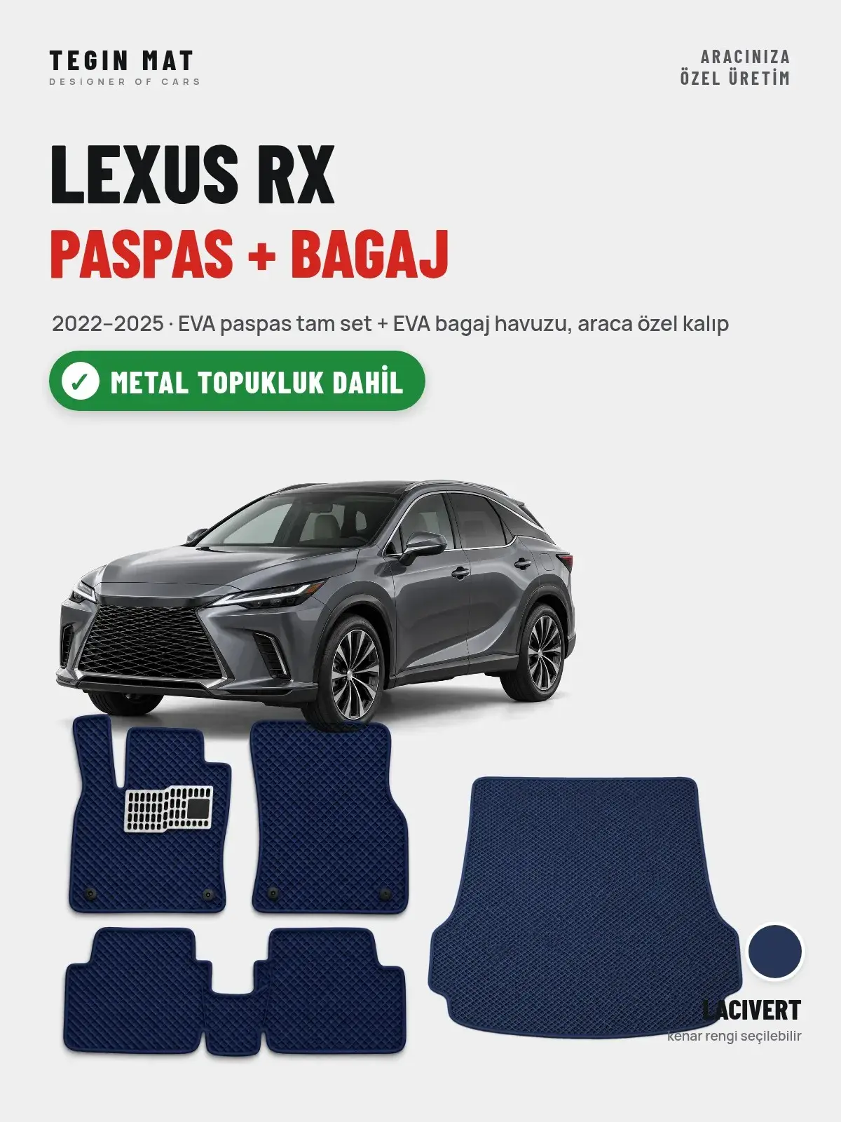 Lexus RX EVA Paspas + Bagaj Havuzu Seti (2022–2025) Lacivert – Metal Topukluk Dahil (1)