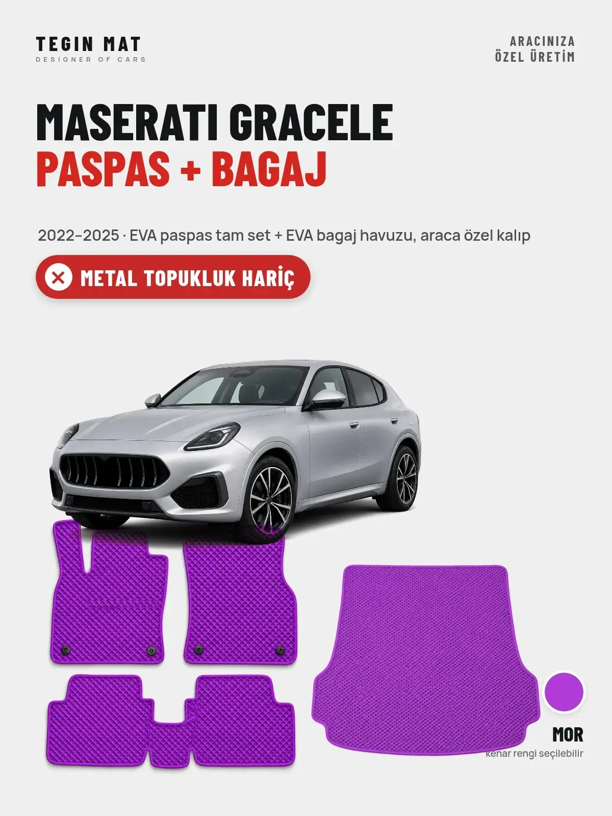 Maserati Gracele EVA Paspas + Bagaj Havuzu Seti (2022–2025) Mor – Metal Topukluk Hariç (1)