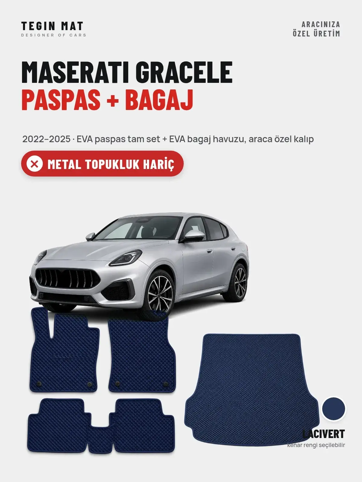 Maserati Gracele EVA Paspas + Bagaj Havuzu Seti (2022–2025) Lacivert – Metal Topukluk Hariç (1)